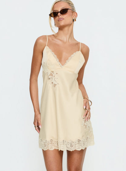 Aloura Spliced Lace Mini Dress Butter