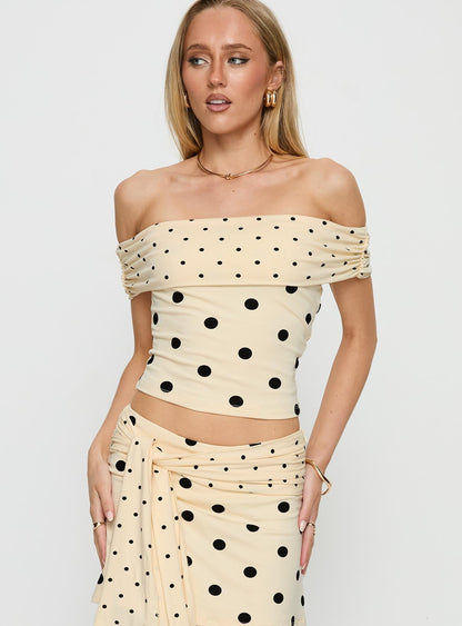 Aneira Off Shoulder Top Cream Polka Dot