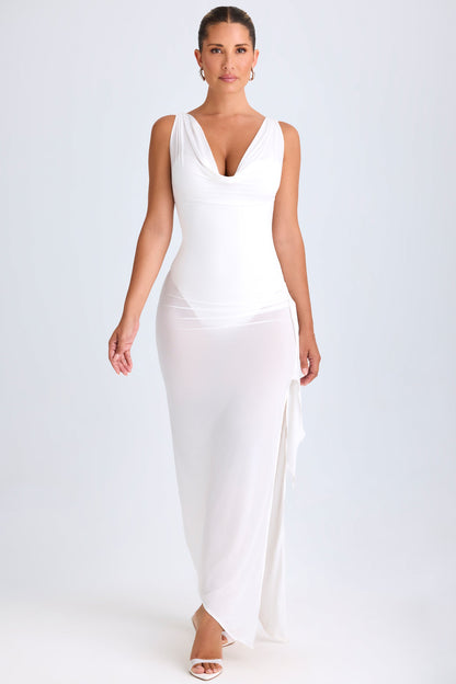 Ruffle-Trim Cowl-Neck Midaxi Dress in White