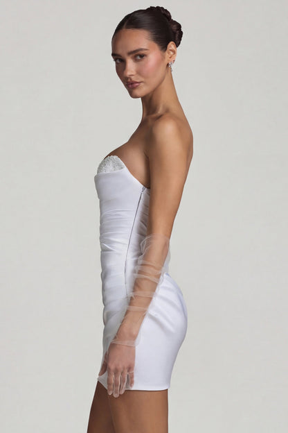 Ruched Corset Mini Dress in White