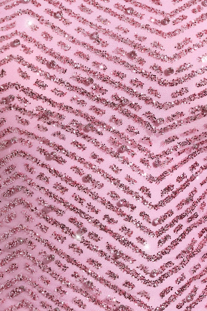 Embellished Asymmetric Scarf-Detail Top in Pink