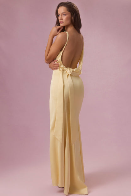 Satin Draped Bridesmaid Dress in Butter