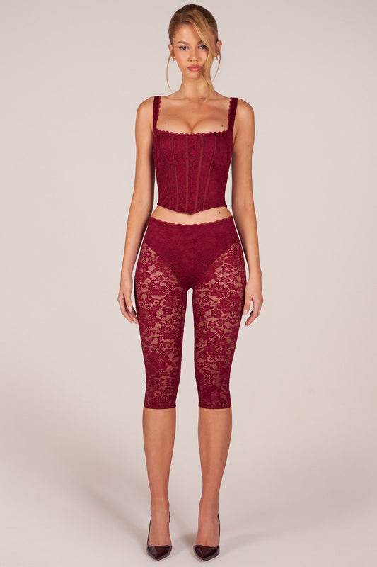 Laced Capri Trousers  in Cherry Red