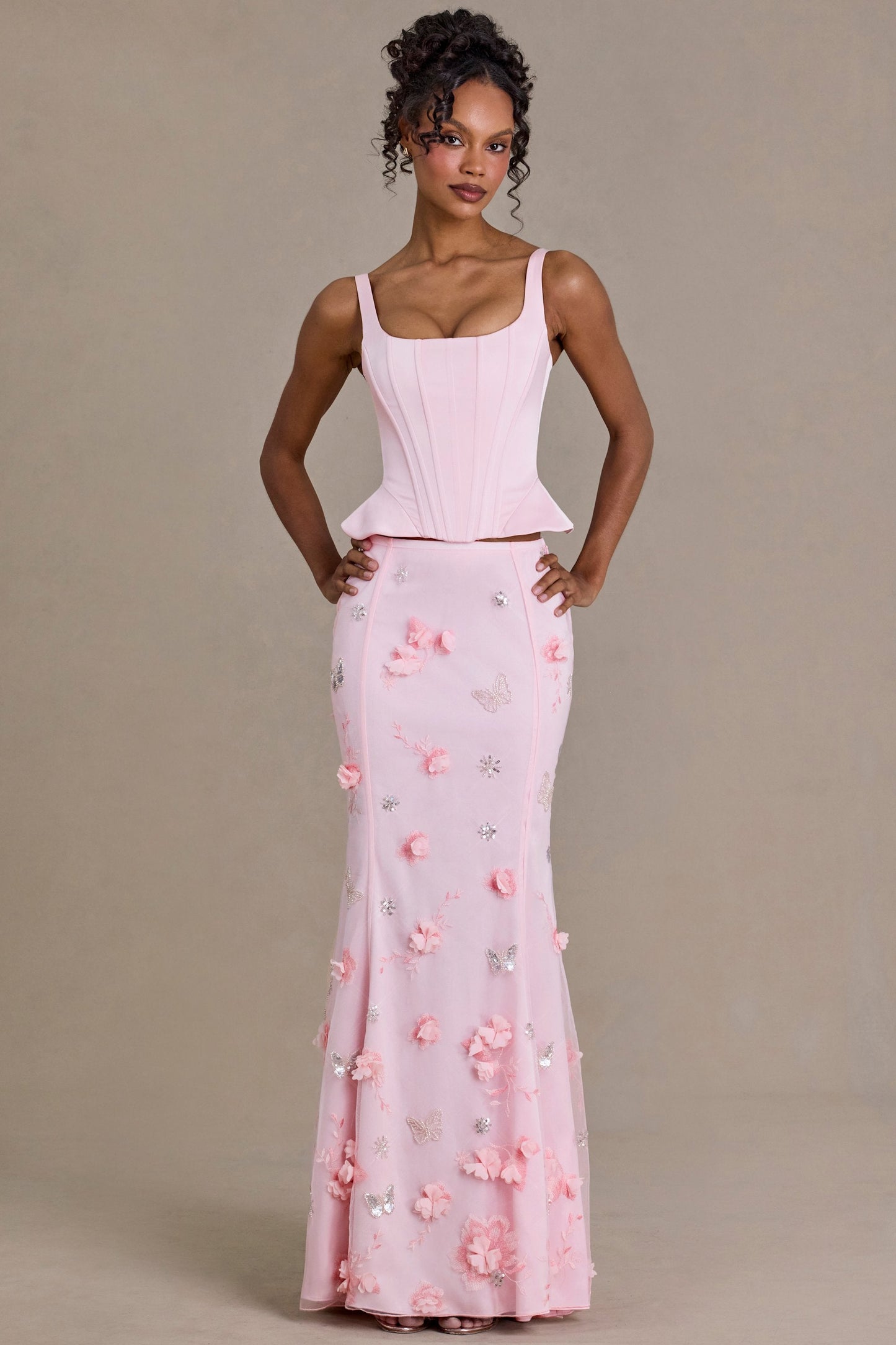 Satin Lace-Up Corset Top in Baby Pink