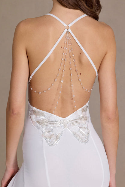 Chiffon Cowl-Neck Open-Back Gown in Snow