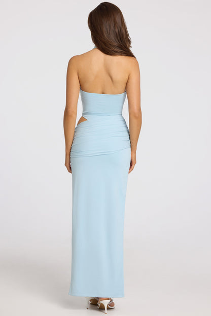 Deep Plunge Halterneck Maxi Dress in Powder Blue