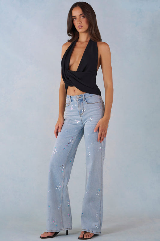 Mid-Rise Straight-Leg Jeans in Light Denim