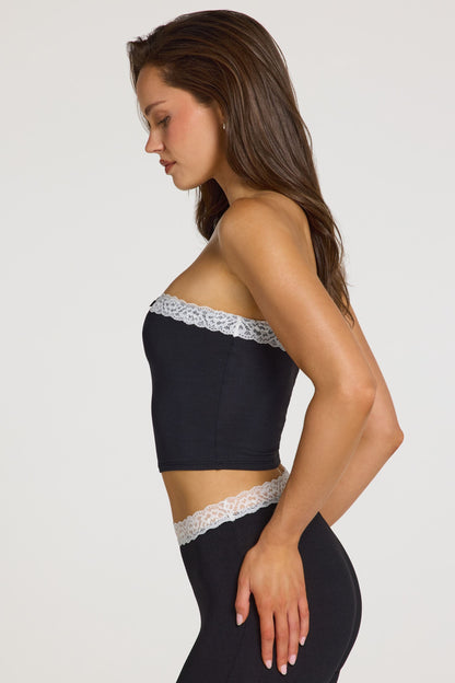 Modal Lace-Trim Bandeau Top  in Black