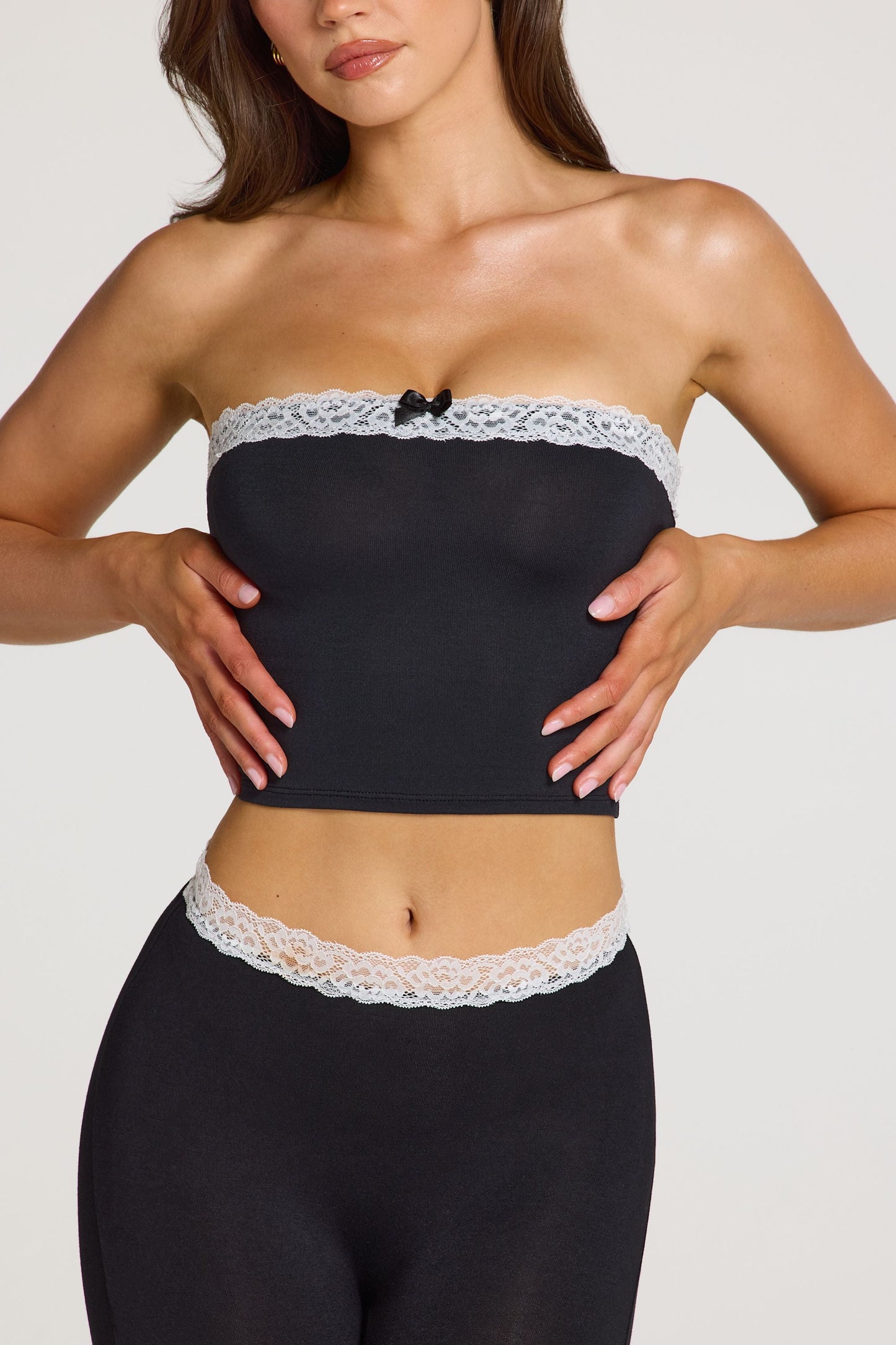 Modal Lace-Trim Bandeau Top  in Black