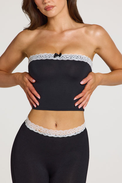 Modal Lace-Trim Bandeau Top  in Black