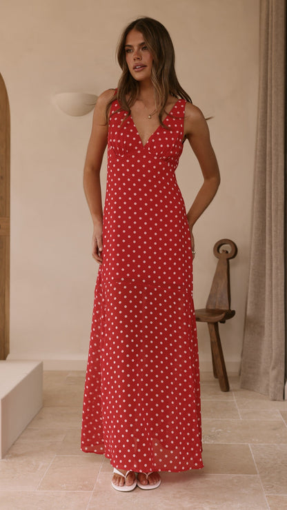 Oriella Maxi Dress - Red Polka