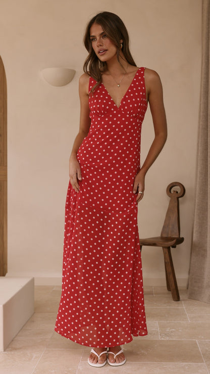 Oriella Maxi Dress - Red Polka