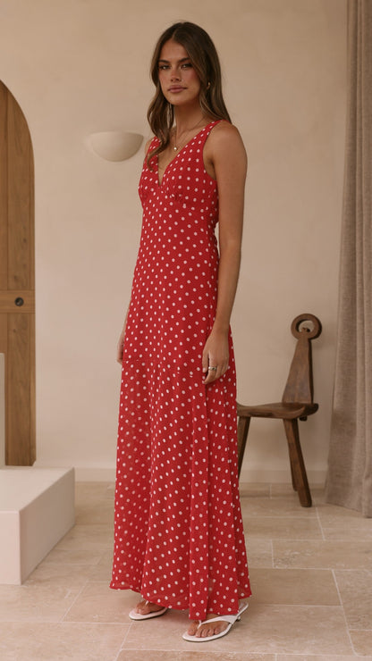 Oriella Maxi Dress - Red Polka