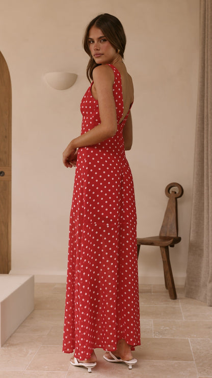 Oriella Maxi Dress - Red Polka