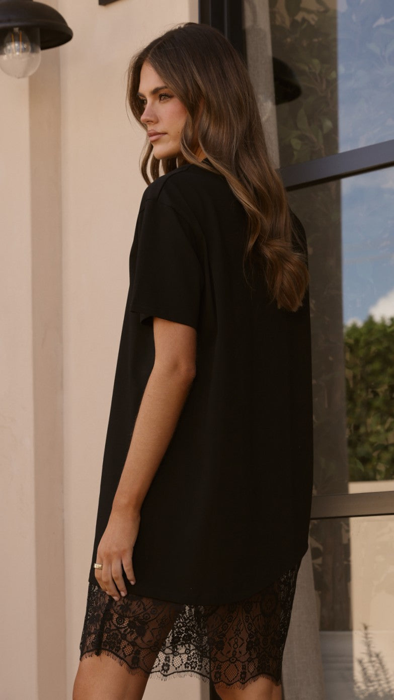 Avei Lace T-Shirt Mini Dress - Black