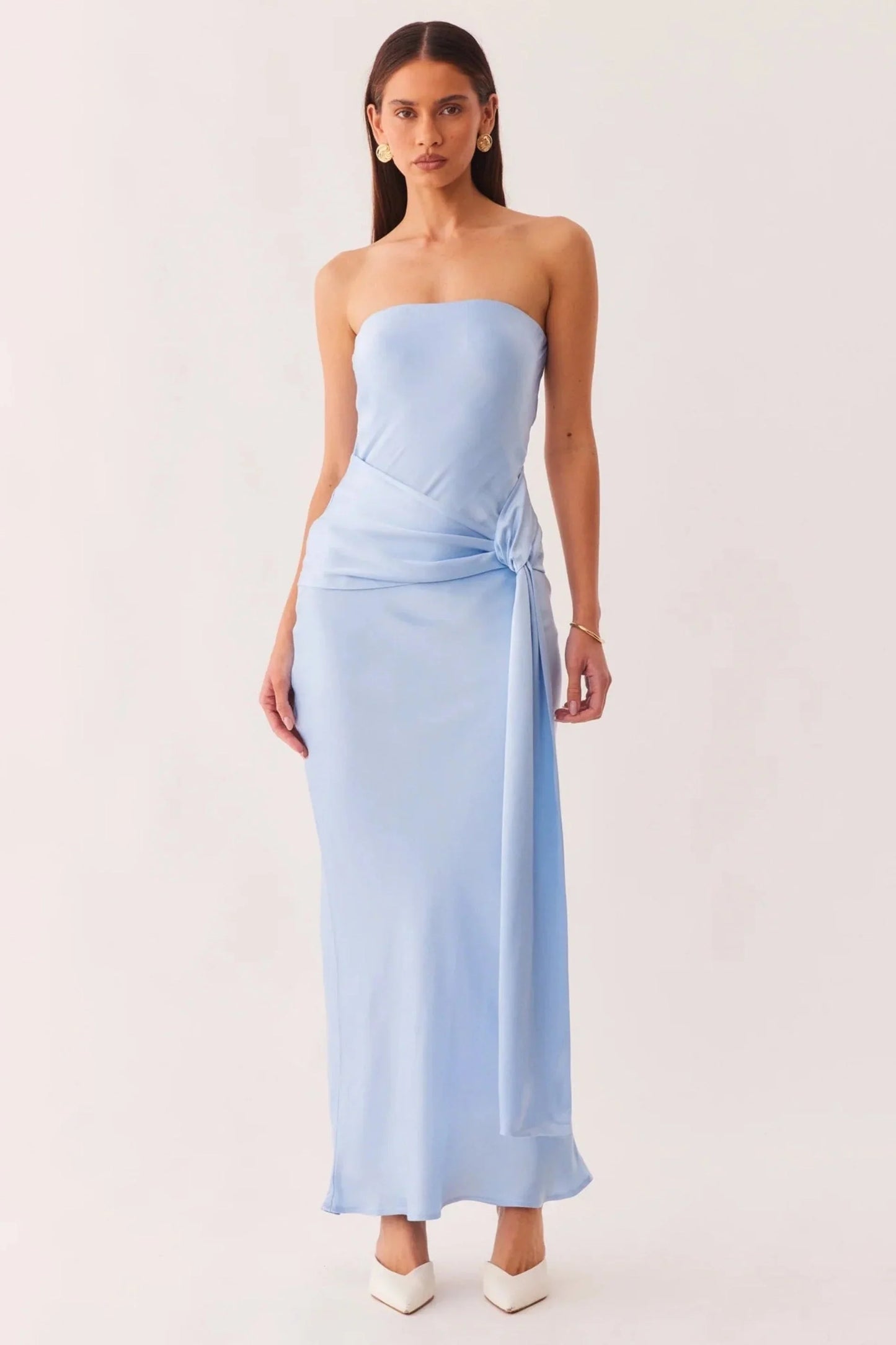 Angie Front Tie Maxi Dress - Baby Blue