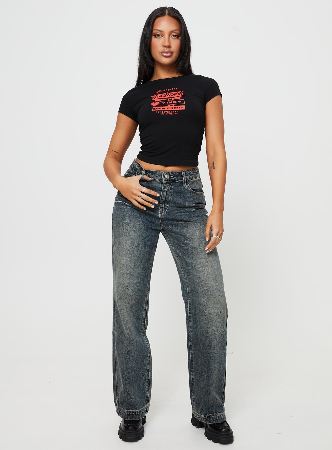 Betley High Rise Wide Leg Jeans Vintage Wash Denim