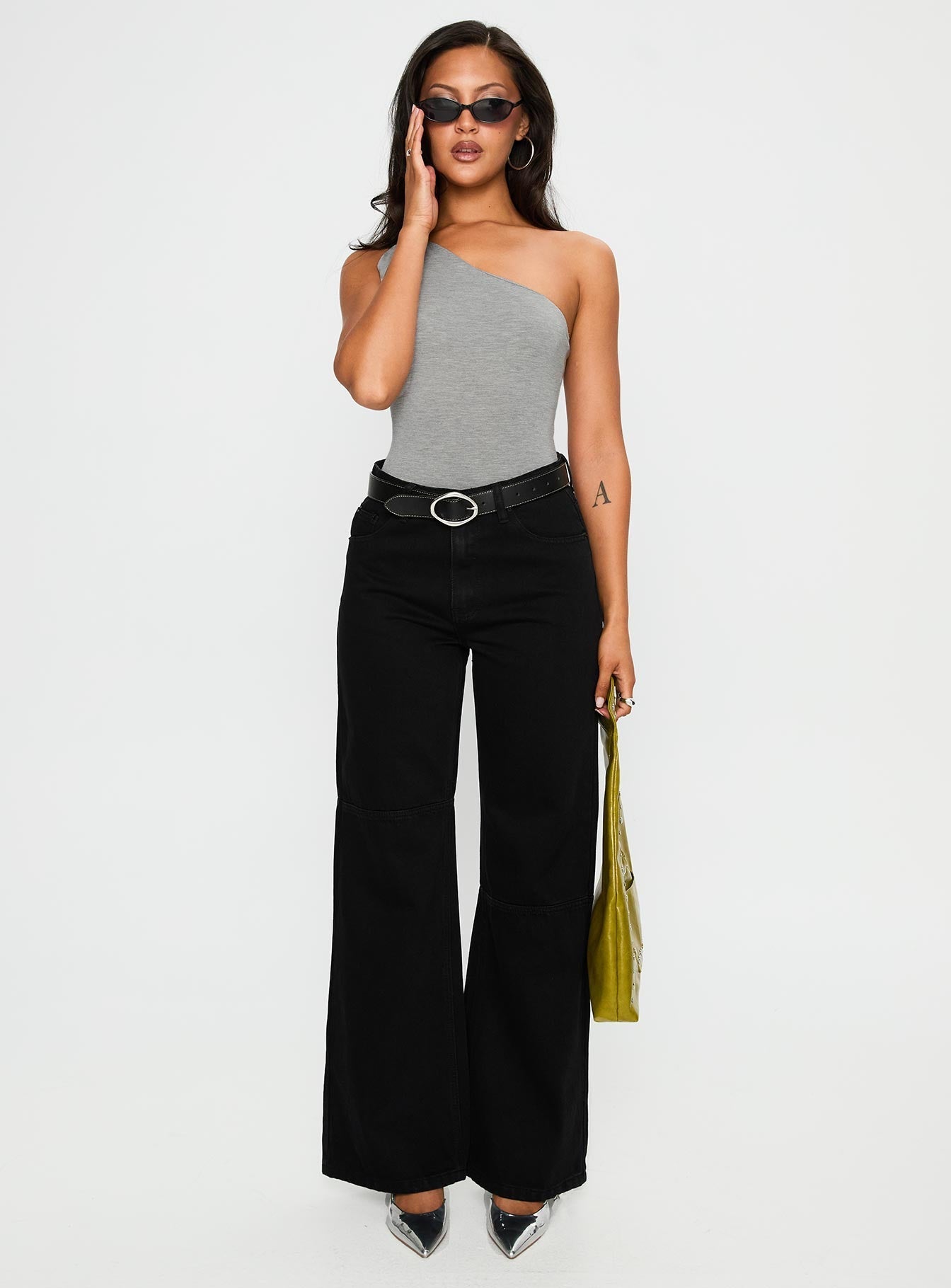Armageddon One Shoulder Bodysuit Grey