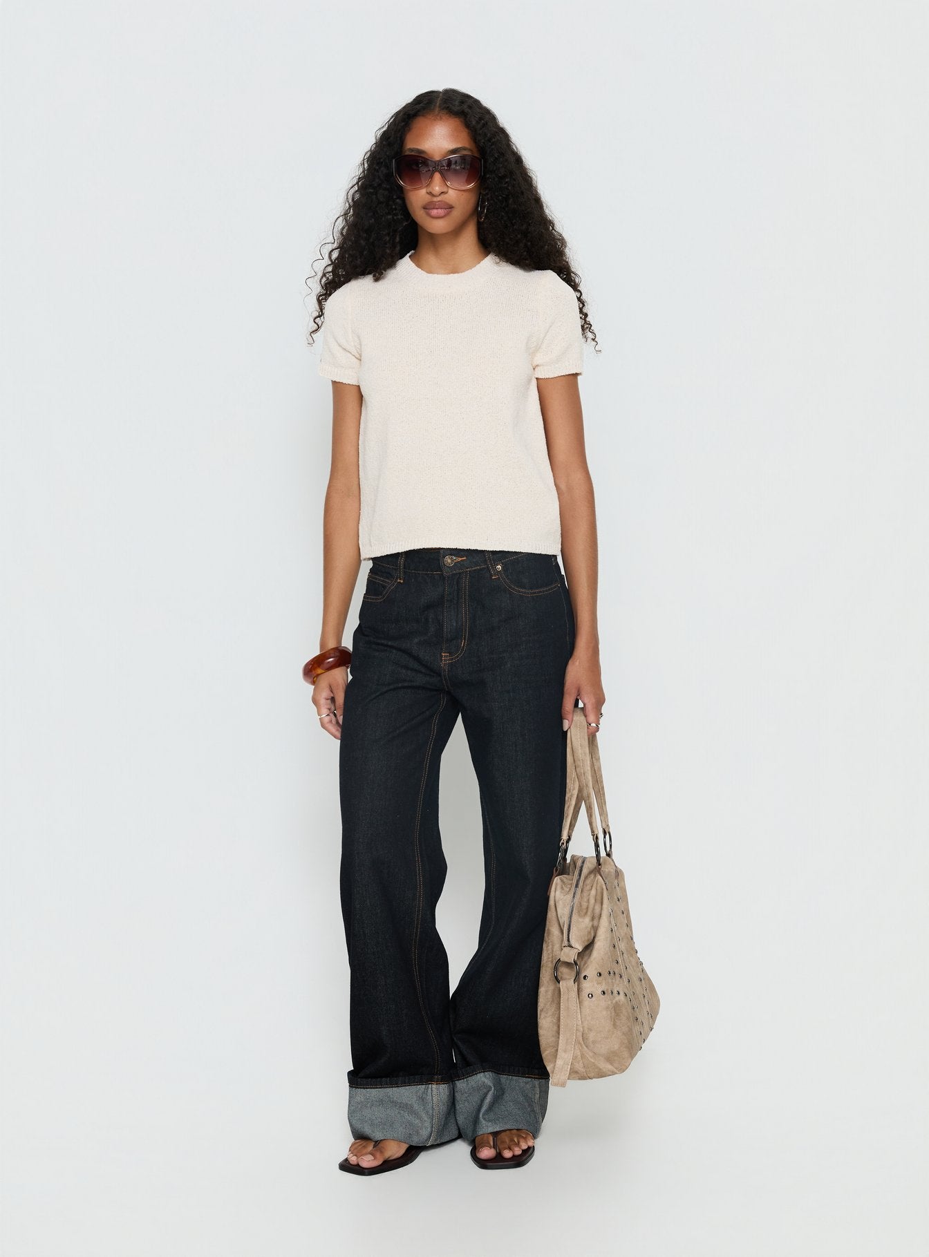 Ashfield Crew Neck Short Sleeve Top Beige