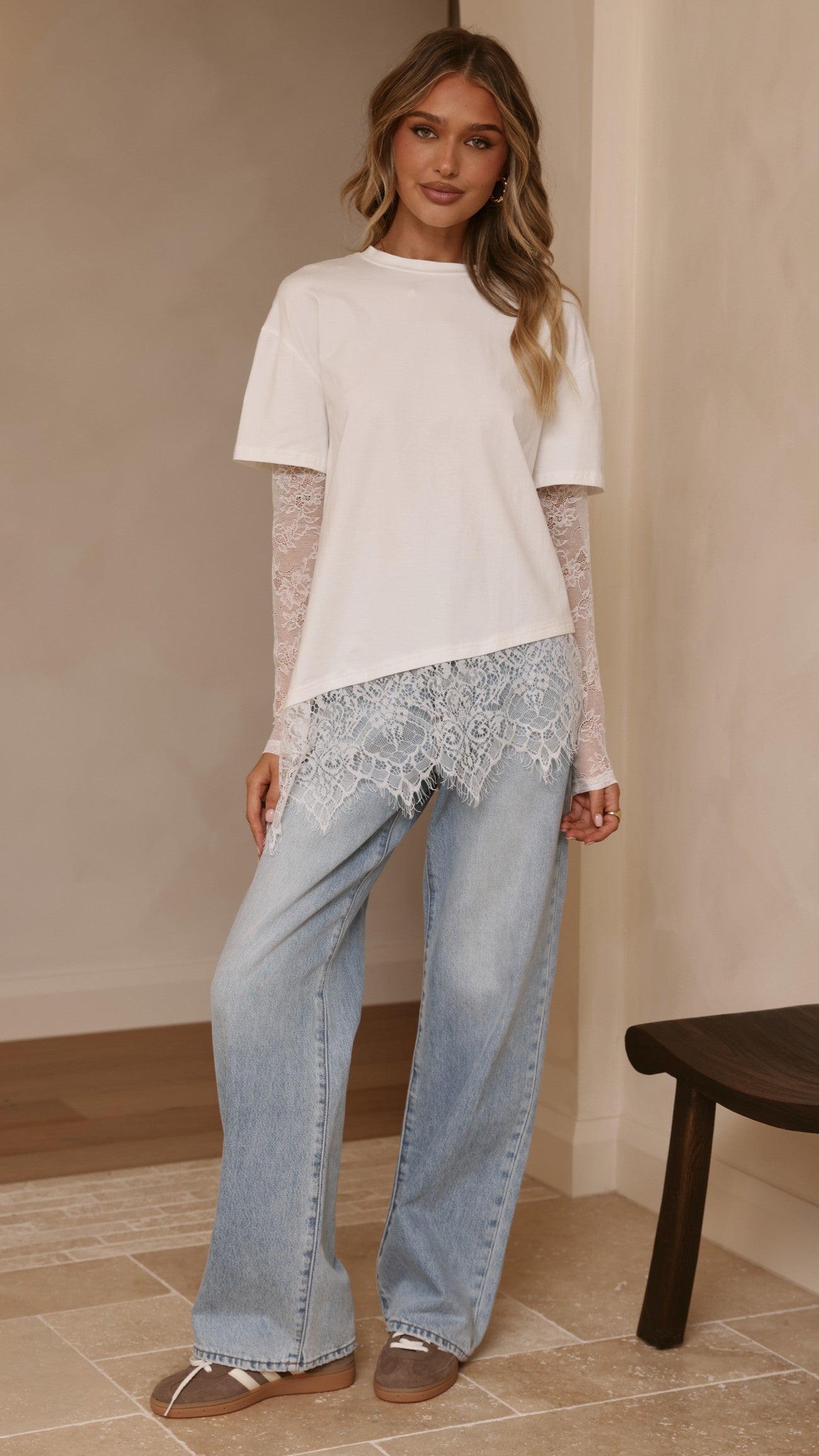 Quinn Lace Long Sleeve Top - White