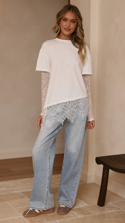 Quinn Lace Long Sleeve Top - White