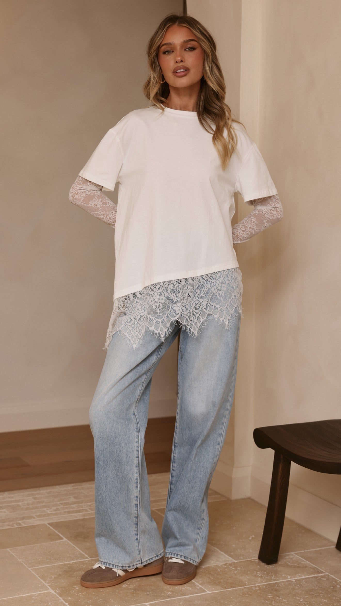 Quinn Lace Long Sleeve Top - White