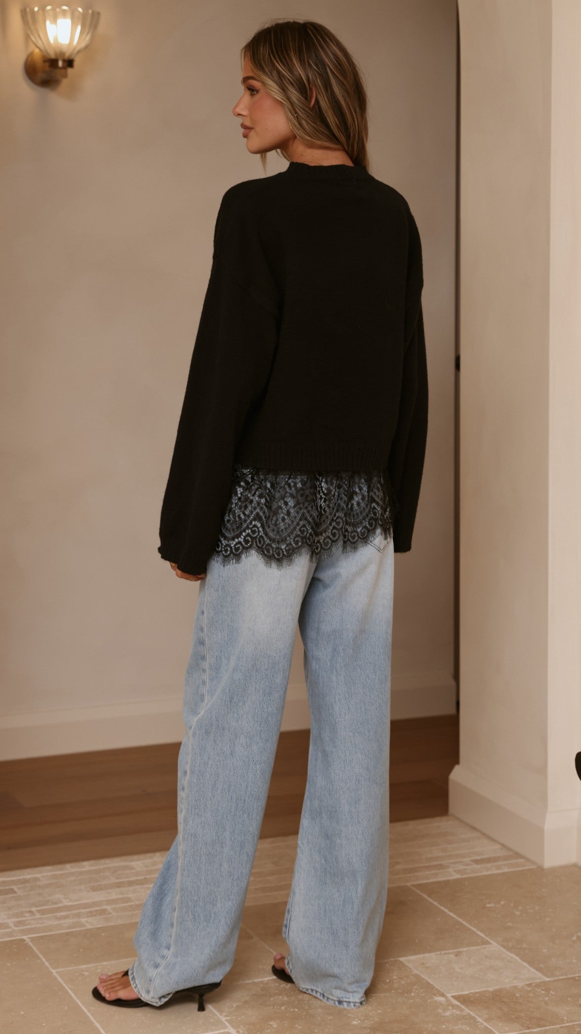 Kylan Lace Trim Sweater - Black