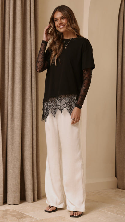 Quinn Lace Long Sleeve Top - Black