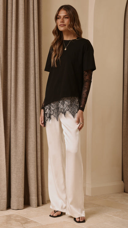 Quinn Lace Long Sleeve Top - Black