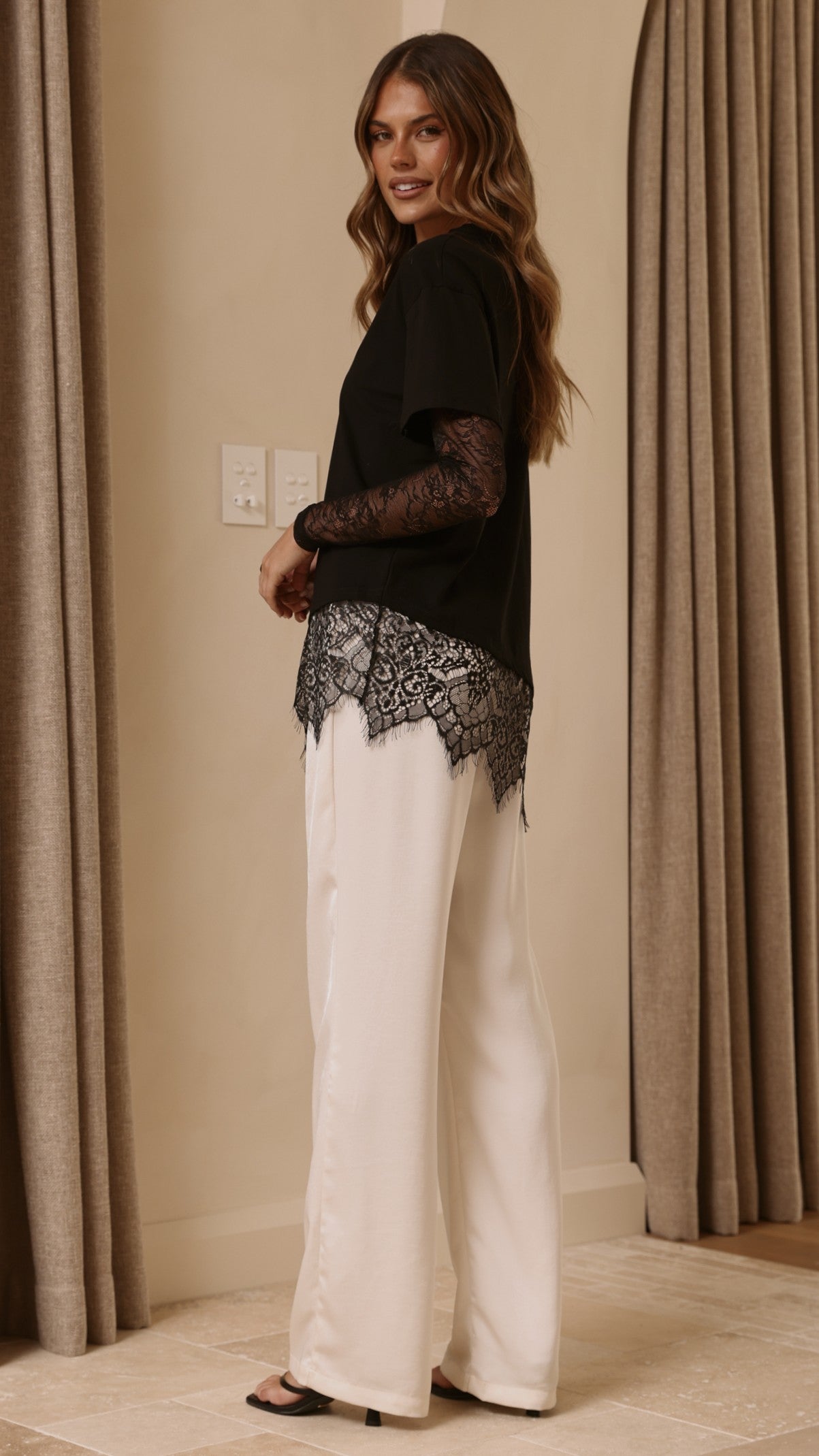 Quinn Lace Long Sleeve Top - Black