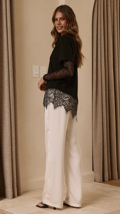Quinn Lace Long Sleeve Top - Black