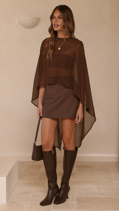 Carey Sheer Cape Poncho - Brown