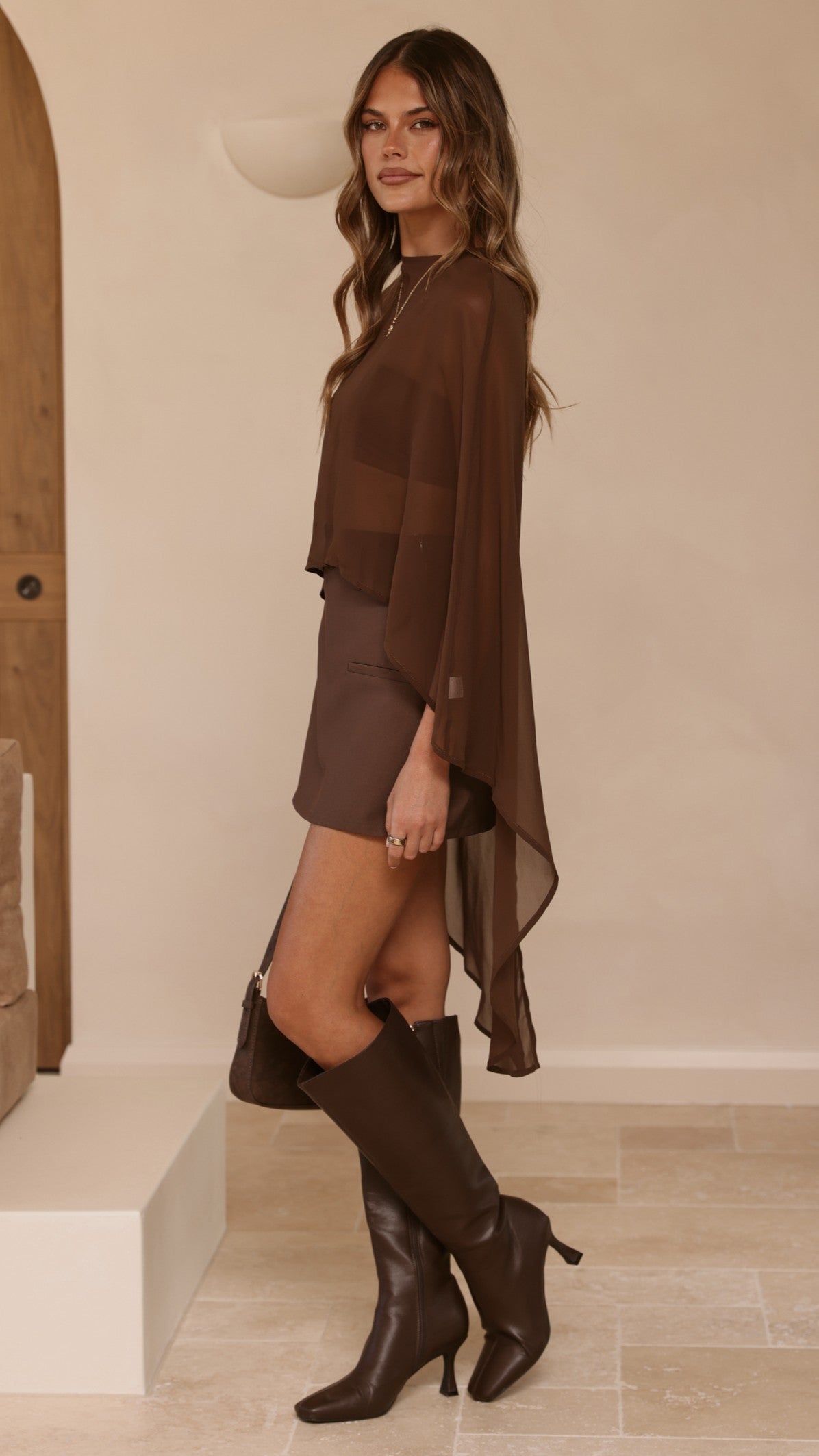 Carey Sheer Cape Poncho - Brown