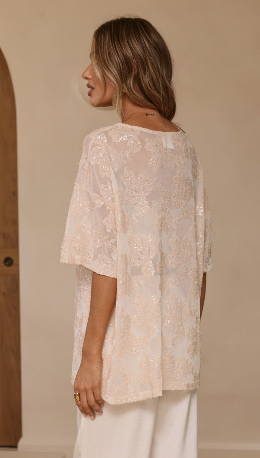 Arlo Oversized Sequin Top - Beige Floral