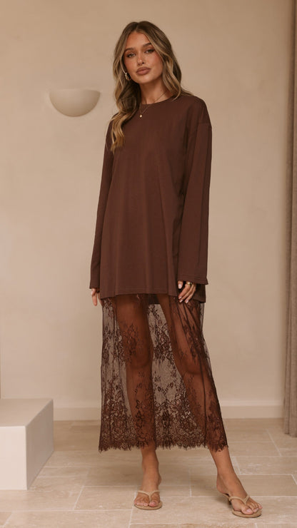 Kailey Lace Maxi Dress - Brown