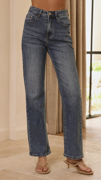 Zana Straight Leg Jeans - Mid Blue
