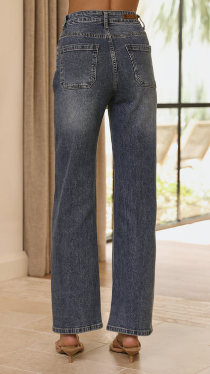 Zana Straight Leg Jeans - Mid Blue