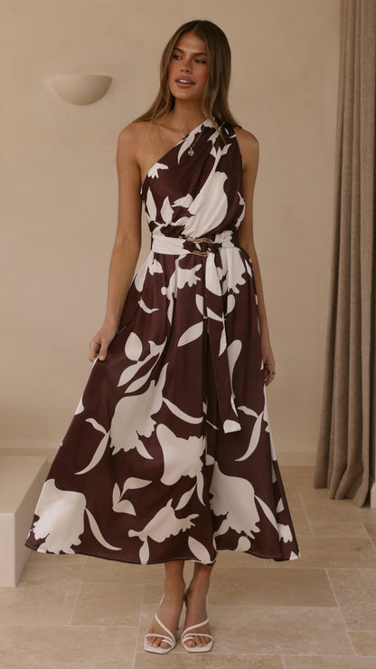 Hadas Maxi Dress - Chocolate/White Print