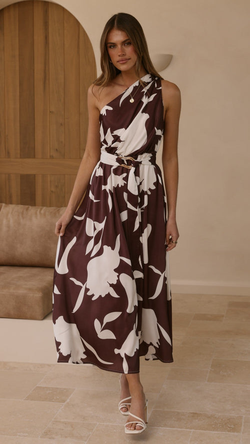 Hadas Maxi Dress - Chocolate/White Print