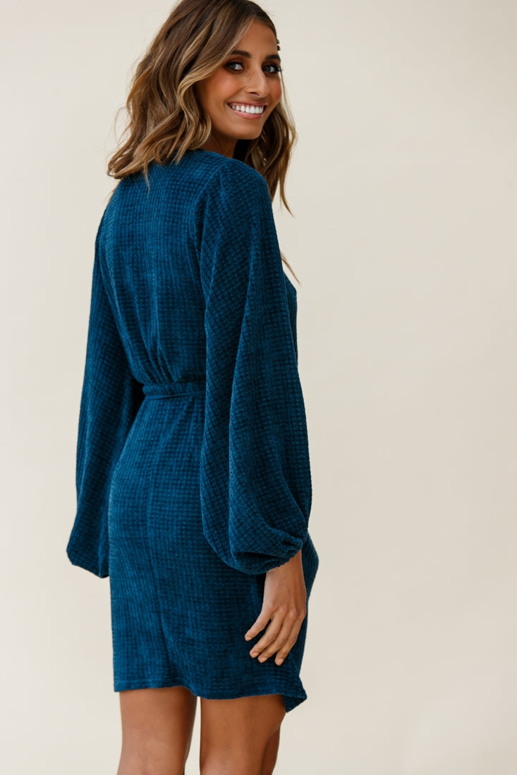 Make Way Balloon Sleeve Wrap Dress Teal