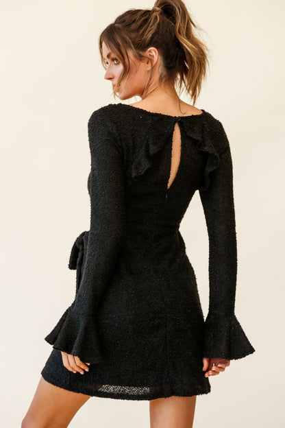 Minerva Flared Cuff Knit Wrap Dress Black