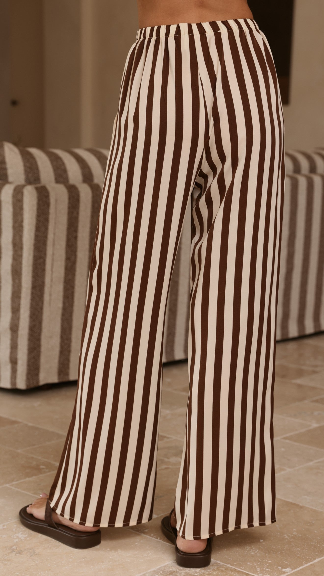 Liana Off Shoulder Top & Pants Set - Brown Stripe