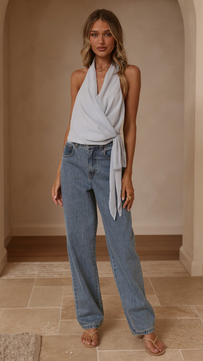 Belle Halter Neck Top - Blue