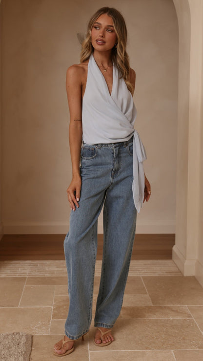 Belle Halter Neck Top - Blue