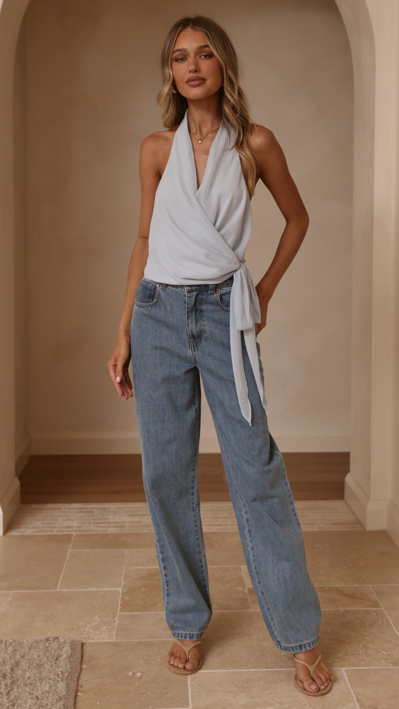 Belle Halter Neck Top - Blue
