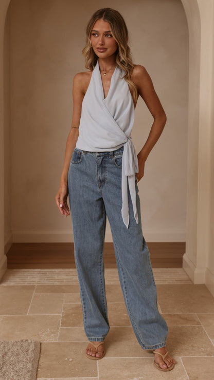 Belle Halter Neck Top - Blue