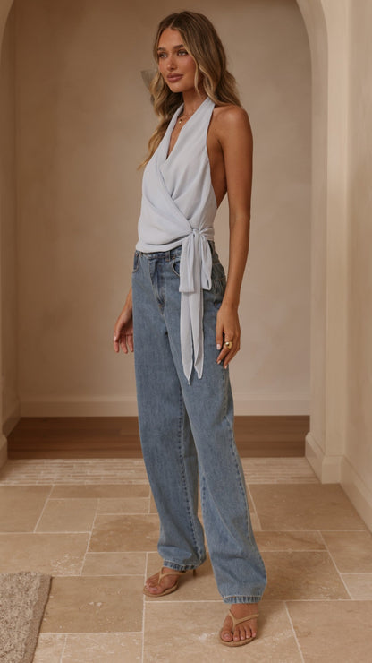 Belle Halter Neck Top - Blue