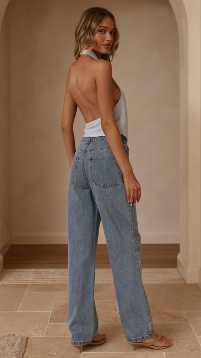 Belle Halter Neck Top - Blue
