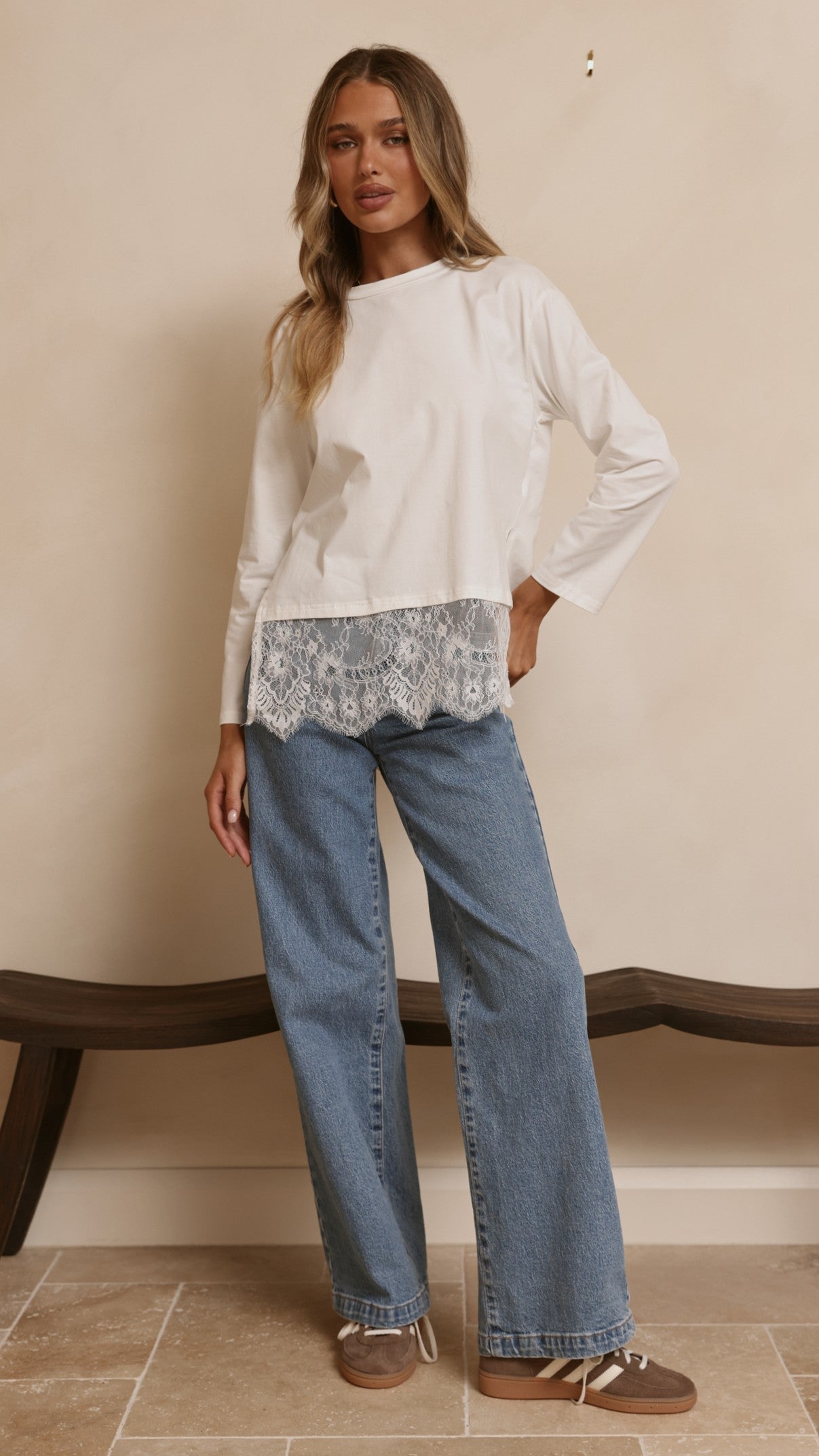 Alina Lace Trim Top - White