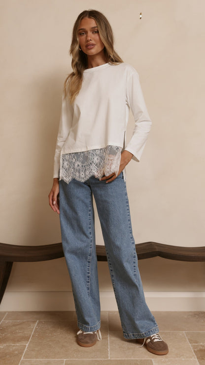 Alina Lace Trim Top - White